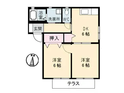 メイプルガーデン B棟(2DK/1階)の間取り写真