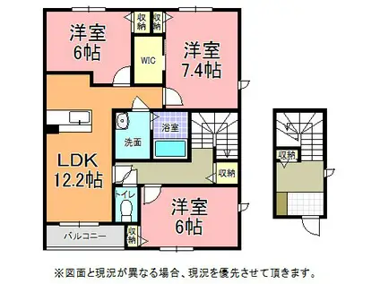 セレナヴィラ B棟(3LDK/2階)の間取り写真