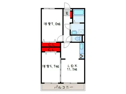 近鉄大阪線 高安駅 徒歩4分 3階建 築7年(2LDK/3階)の間取り写真
