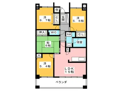 ローレルスクエア津南が丘弐番館(4LDK/6階)の間取り写真