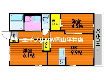 シャトーハイム(2DK/2階)の間取り写真