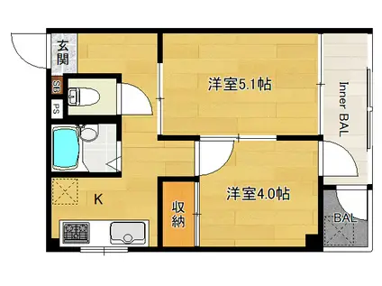 ジャンベル嵯峨野(2K/3階)の間取り写真