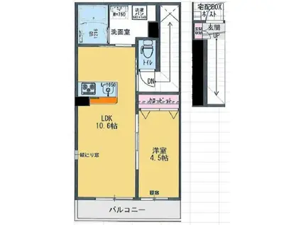 AVION西国(1LDK/2階)の間取り写真