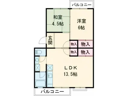 江場ハイツ(2LDK/1階)の間取り写真