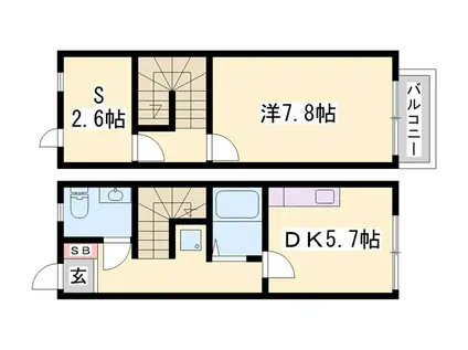 リースランド北条宮の町 B棟(1DK/2階)の間取り写真