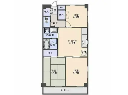 アイルックビル(3DK/2階)の間取り写真