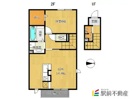 サンド・エルヴィータ B棟(1LDK/2階)の間取り写真