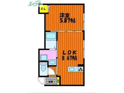 星と青空のクーレKULLE(1LDK/2階)の間取り写真