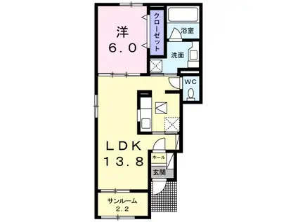 ポルタ・ロッソ(1LDK/1階)の間取り写真