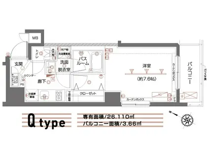 ZOOM都立大学(1K/8階)の間取り写真