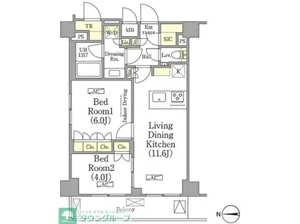 ザ・パークワンズ高輪(2LDK/5階)の間取り写真