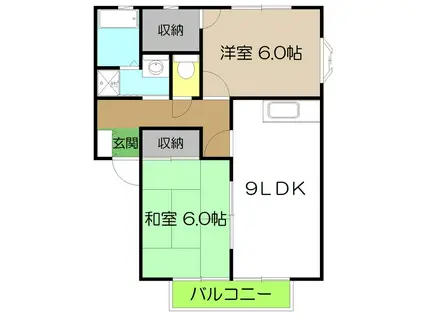 ラピスハイネス B棟(2LDK/2階)の間取り写真