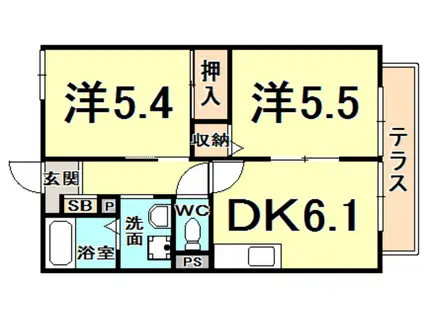 アベニュー段上(2DK/1階)の間取り写真