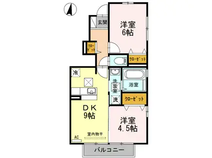 ユ一ハイランド(2DK/1階)の間取り写真