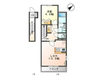 カナロアI(1LDK/2階)の間取り写真
