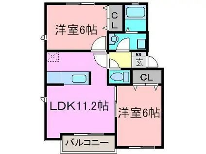 ヒルズ篠山(2LDK/2階)の間取り写真
