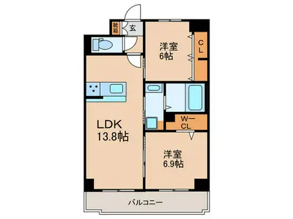 エルグランド二日市(2LDK/8階)の間取り写真