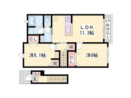 HYU-FROSCH和(2LDK/2階)の間取り写真