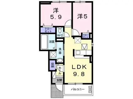 バースロケーション(2LDK/1階)の間取り写真