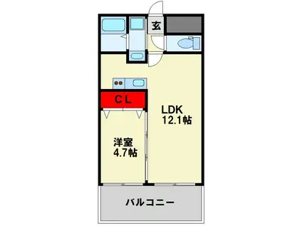 フェリオ清水(1LDK/4階)の間取り写真