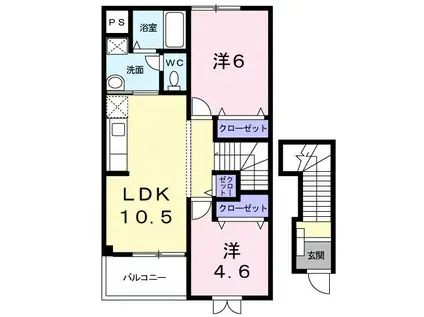 アルカディアB 大橋町(2LDK/2階)の間取り写真