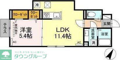 ルリアン給田(1LDK/1階)の間取り写真