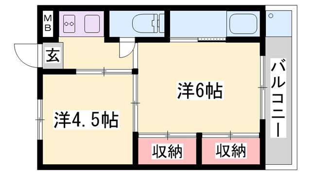 ビレッジハウス今在家(2K/3階)の間取り写真