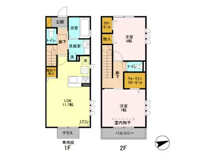 クレアーレ弐番館(2LDK/1階)の間取り写真