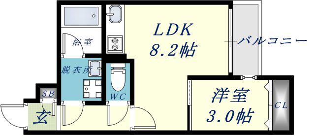 ラージヒル長瀬イースト(1LDK/3階)の間取り写真