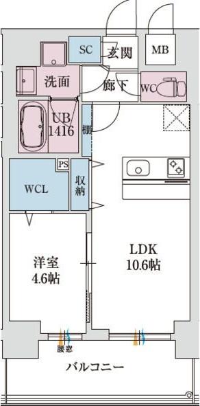 スプランディッド新大阪VIII(1LDK/5階)の間取り写真