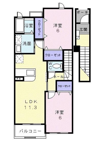 メリディオ I番館(2LDK/2階)の間取り写真