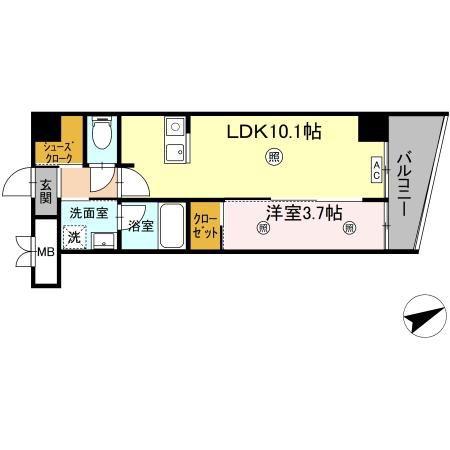 ロイジェント安謝新都心(1LDK/2階)の間取り写真