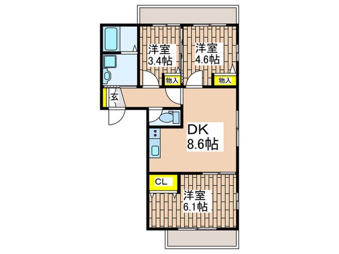 上大岡ヒルズウエスト(3DK/2階)の間取り写真