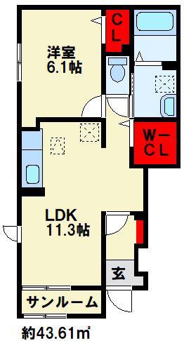 セレーノ洞海IV(1LDK/1階)の間取り写真