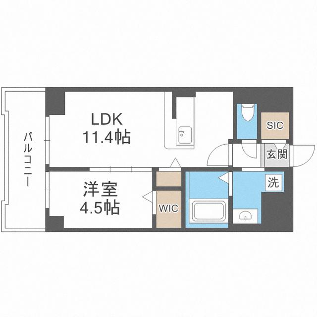 ドゥ バーグ 渡辺通(1LDK/6階)の間取り写真