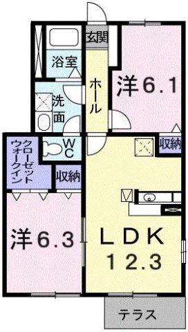 リヴェル ブレA(2LDK/1階)の間取り写真
