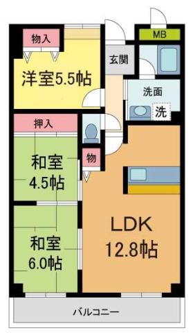 ソアール門戸荘(3LDK/5階)の間取り写真