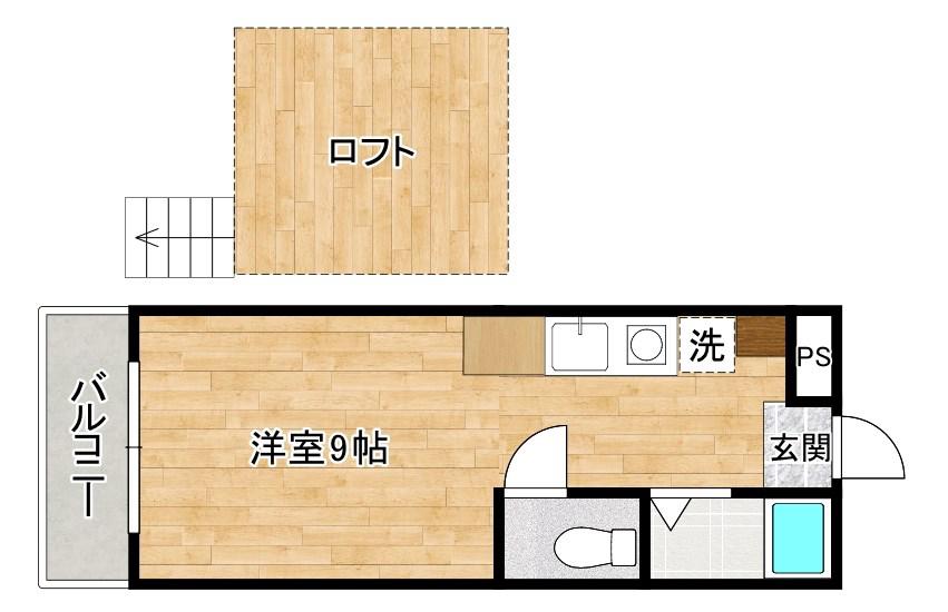アップルハウス井堀B(1K/1階)の間取り写真