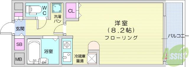 エクステリアJIN川内(ワンルーム/4階)の間取り写真