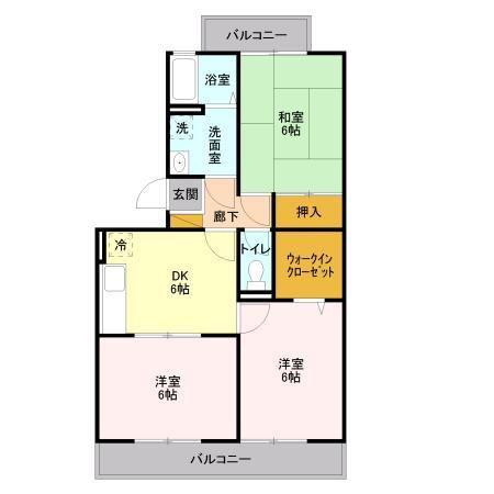 ランドウィン五番館(3DK/2階)の間取り写真