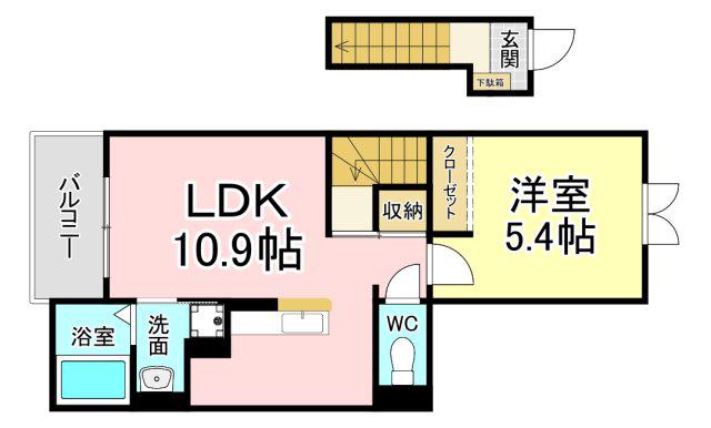 ティーダ安在野(1LDK/2階)の間取り写真