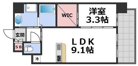 S-RESIDENCE難波西ALTER(1LDK/3階)の間取り写真