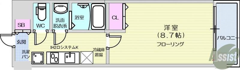 アーバンフラッツ長町(1K/9階)の間取り写真
