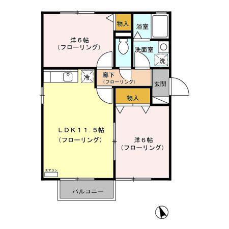 サンボナールD(2LDK/2階)の間取り写真