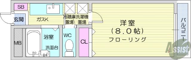 ノーブルカーサ八幡(1K/1階)の間取り写真