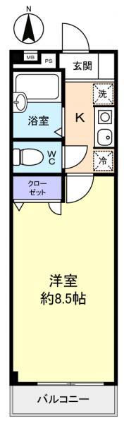 シティハウス表町(1K/2階)の間取り写真