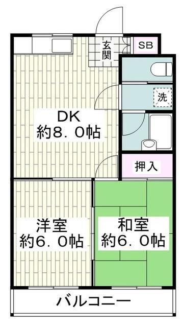 プレイス二俣川(2LDK/3階)の間取り写真