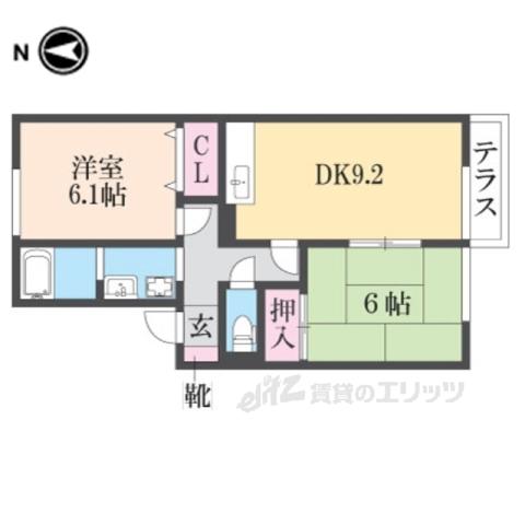 セジュール三笠B棟(2DK/1階)の間取り写真