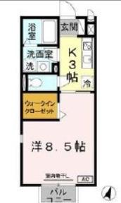 グランドパイン(1K/2階)の間取り写真
