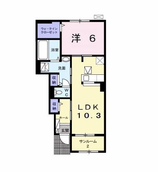 ミリュー ヴィラージュ ドゥ(1LDK/1階)の間取り写真